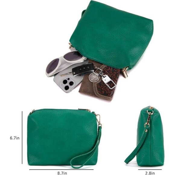 Women Dark Green Imported Vegan Leather Ultra Soft Foldable Shoulder Slouchy Bag - Picture 6 of 6